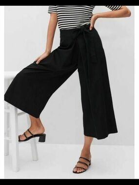 Banana Republic Black Wide-Leg Tie Waist Culottes